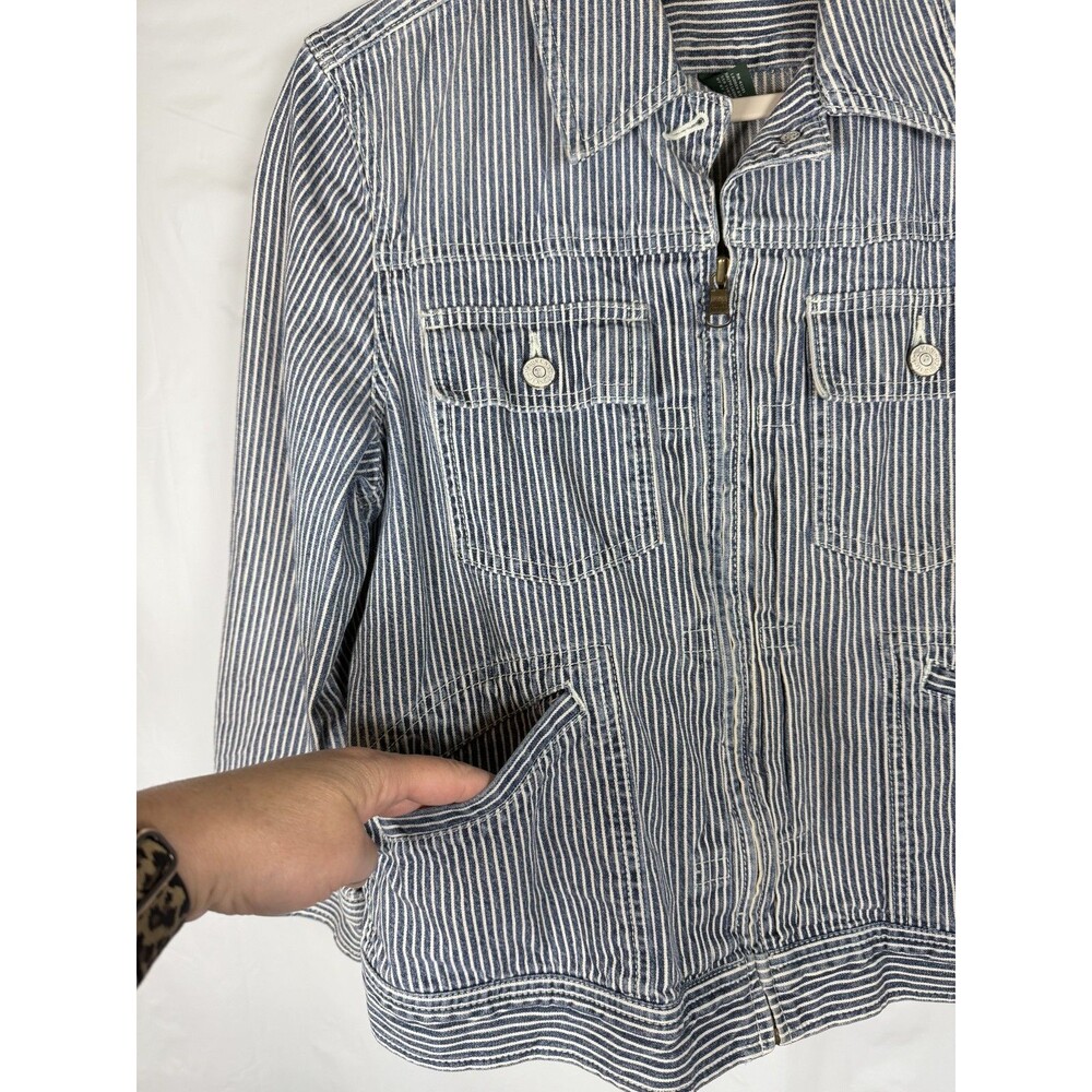 LRL Lauren Jeans Co Ralph Lauren Womens Blue White Stripe Denim Jacket Size L - Picture 3 of 9